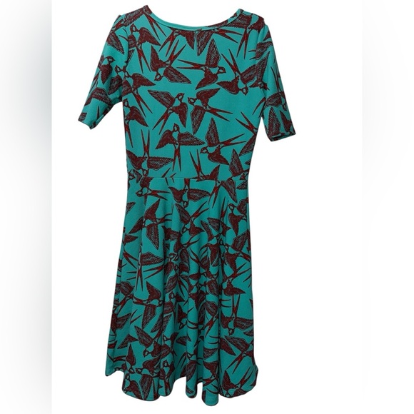 LuLaRoe Nicole Turquoise Swallows Dress Size Medium - Picture 4 of 4